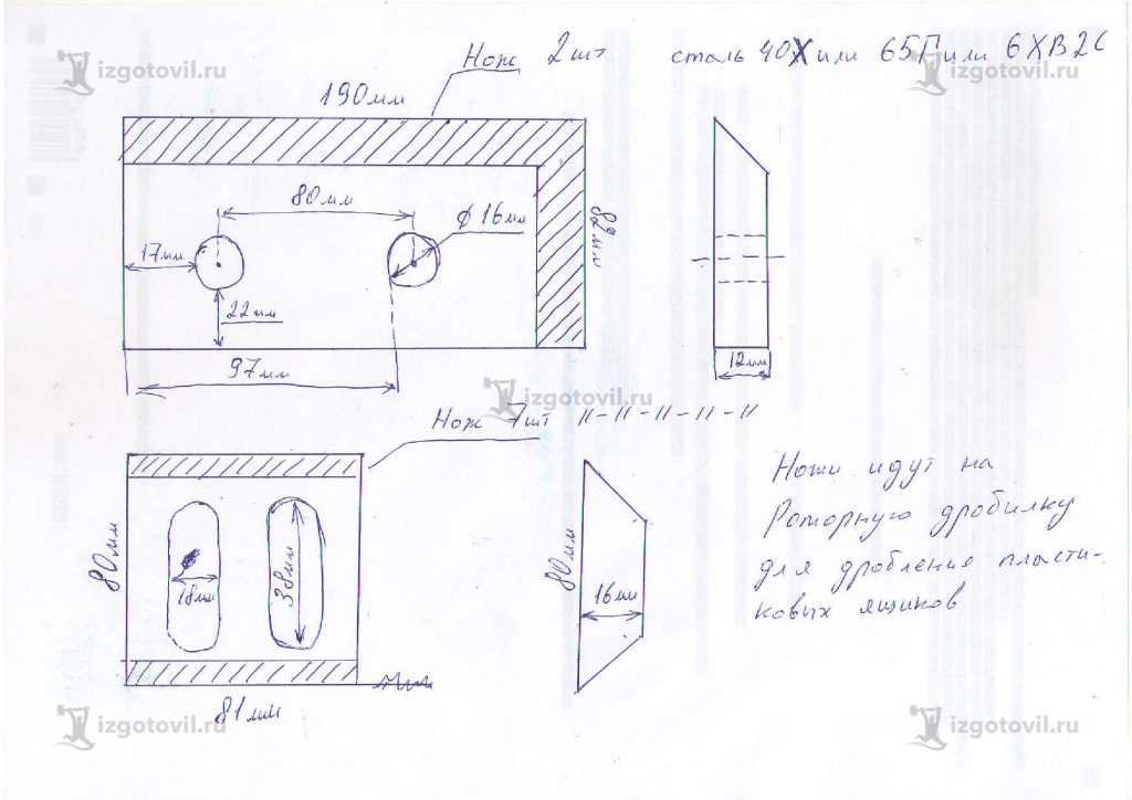 Изготовление деталей по чертежам (ножи на дробилку  ИПРв-600М).