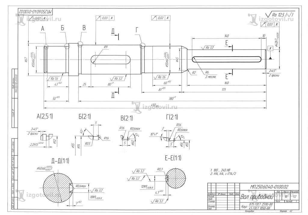 Изготовление деталей по чертежам: валы, винты, гайка и ролики