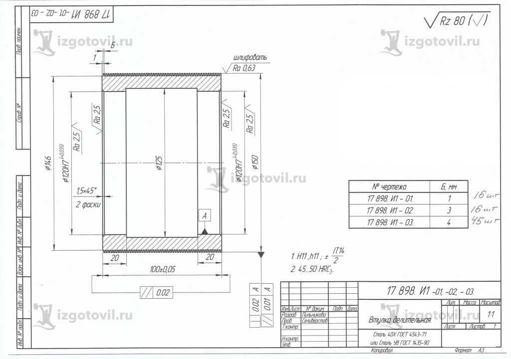 Изготовление деталей по чертежам (втулка делительная).