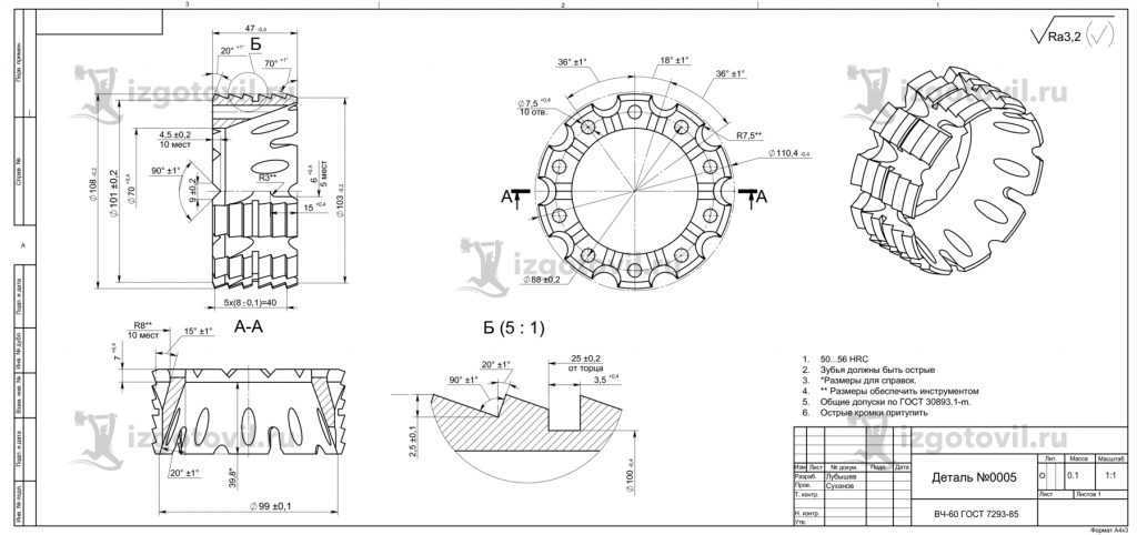 Токарная обработка деталей (круг ВЧ-60 ф120)