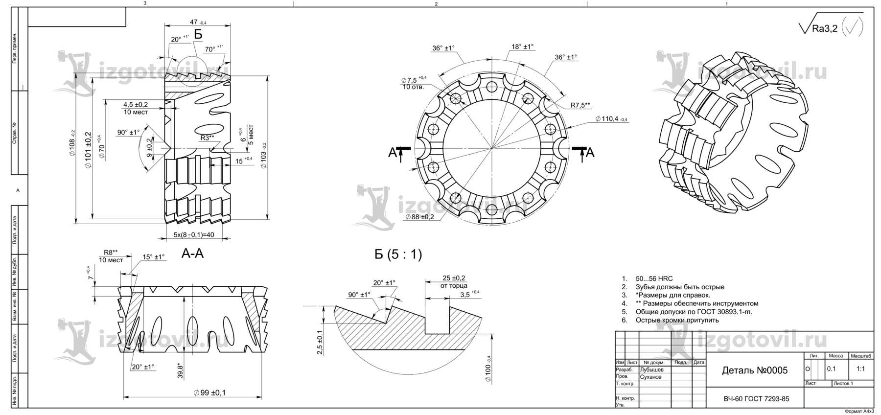 Токарная обработка деталей (круг ВЧ-60 ф120)