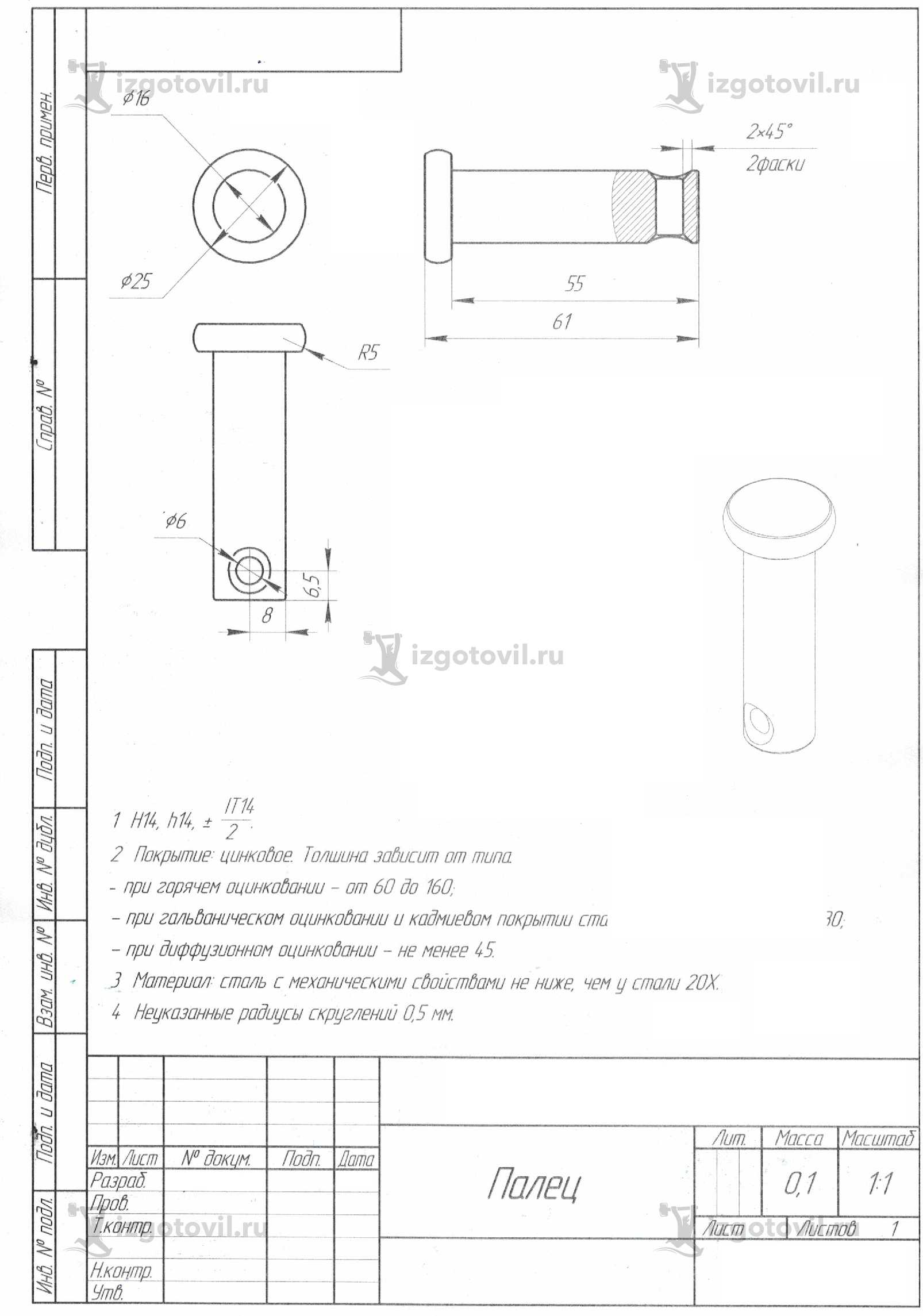Токарная обработка ЧПУ: изготовление пальца Ф25х61мм.
