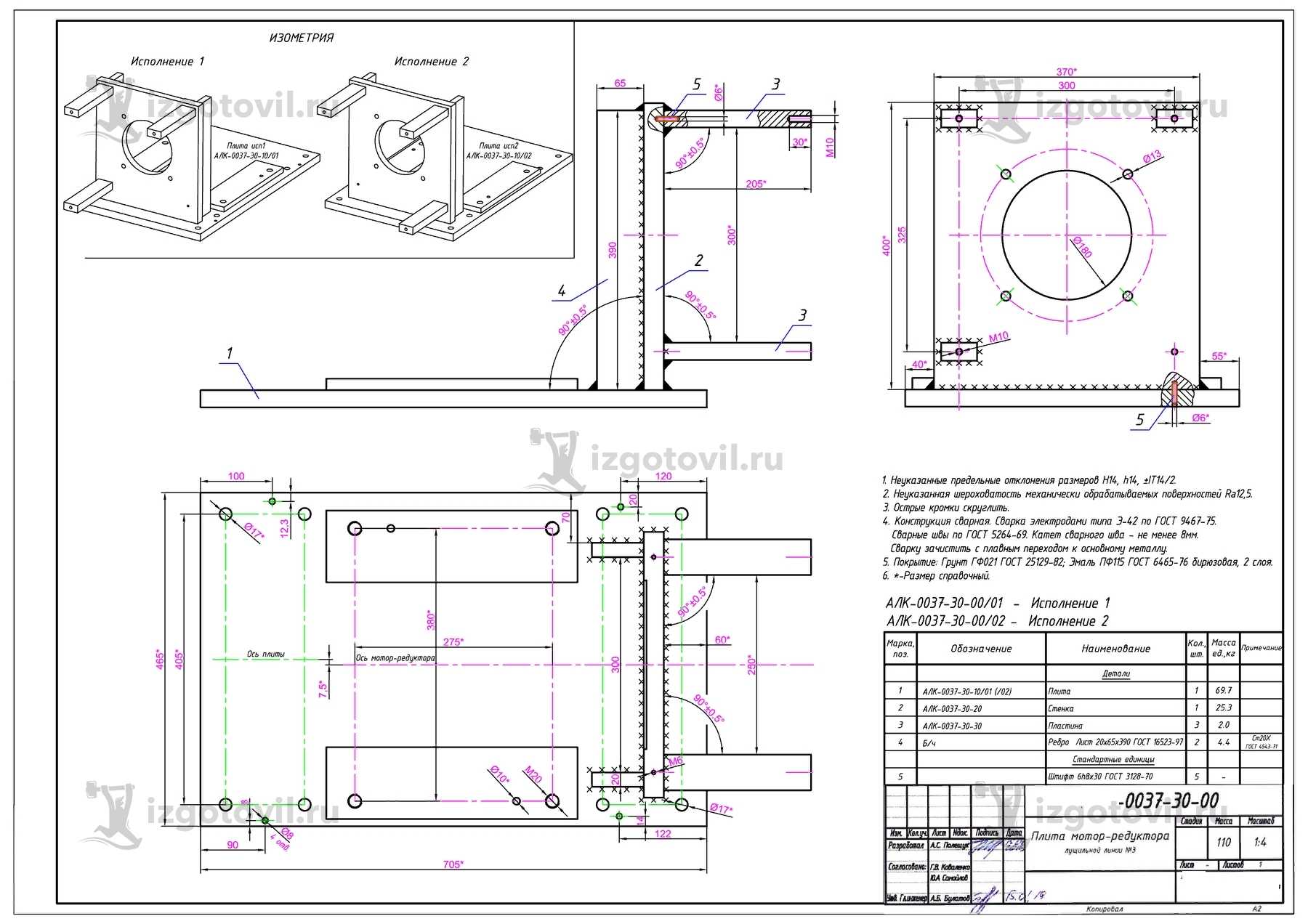 Изготовление деталей по чертежам (изготовление плиты мотор редуктора линии № 3 ).