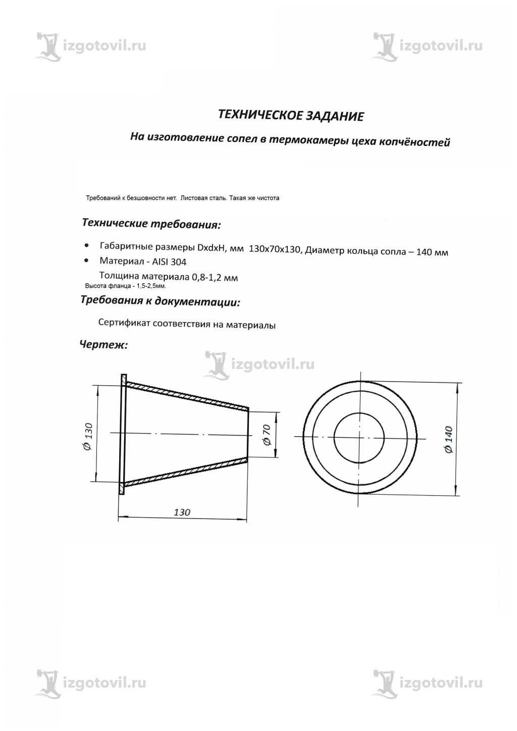 Изготовление деталей по чертежам: сопло