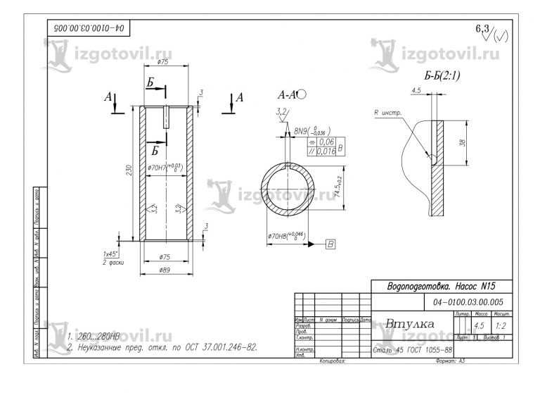 Изготовление по чертежам втулок