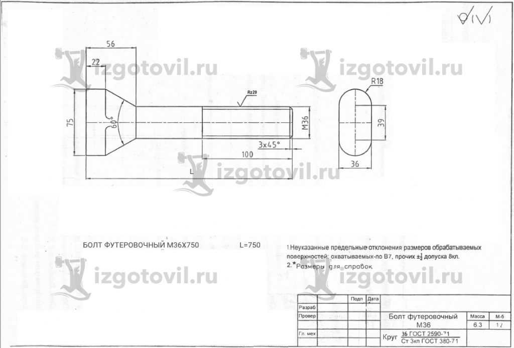 Изготовление деталей по чертежам: болты