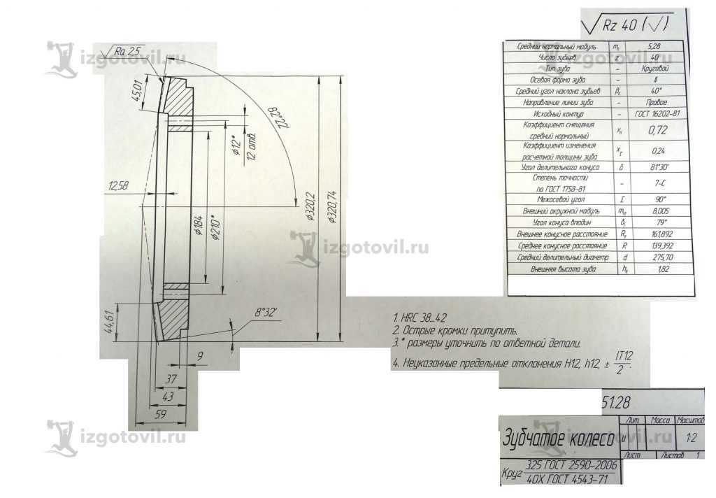 Изготовление деталей по чертежам - изготовление зубчатого колеса, вала
