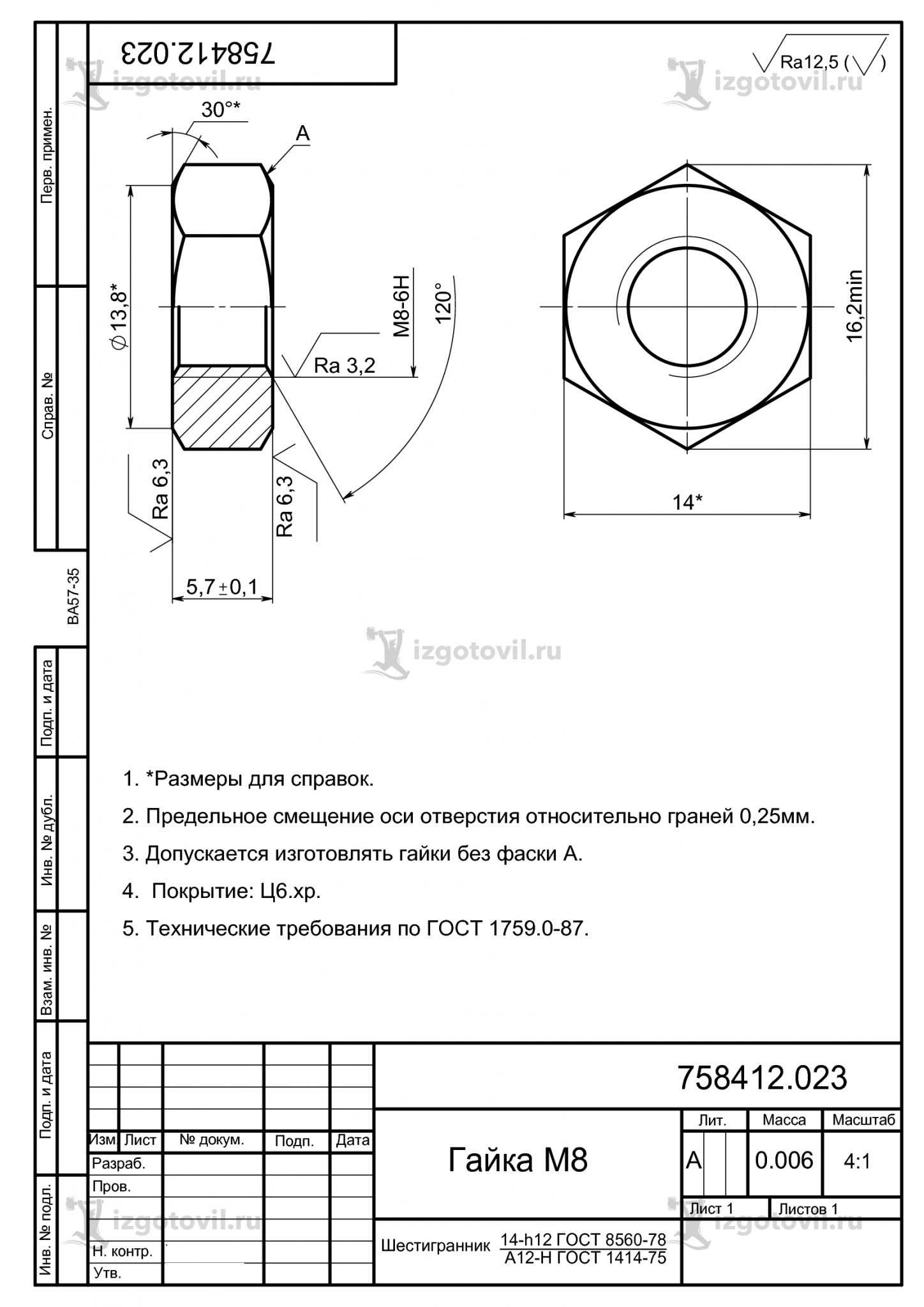 Технологическая карта гайка