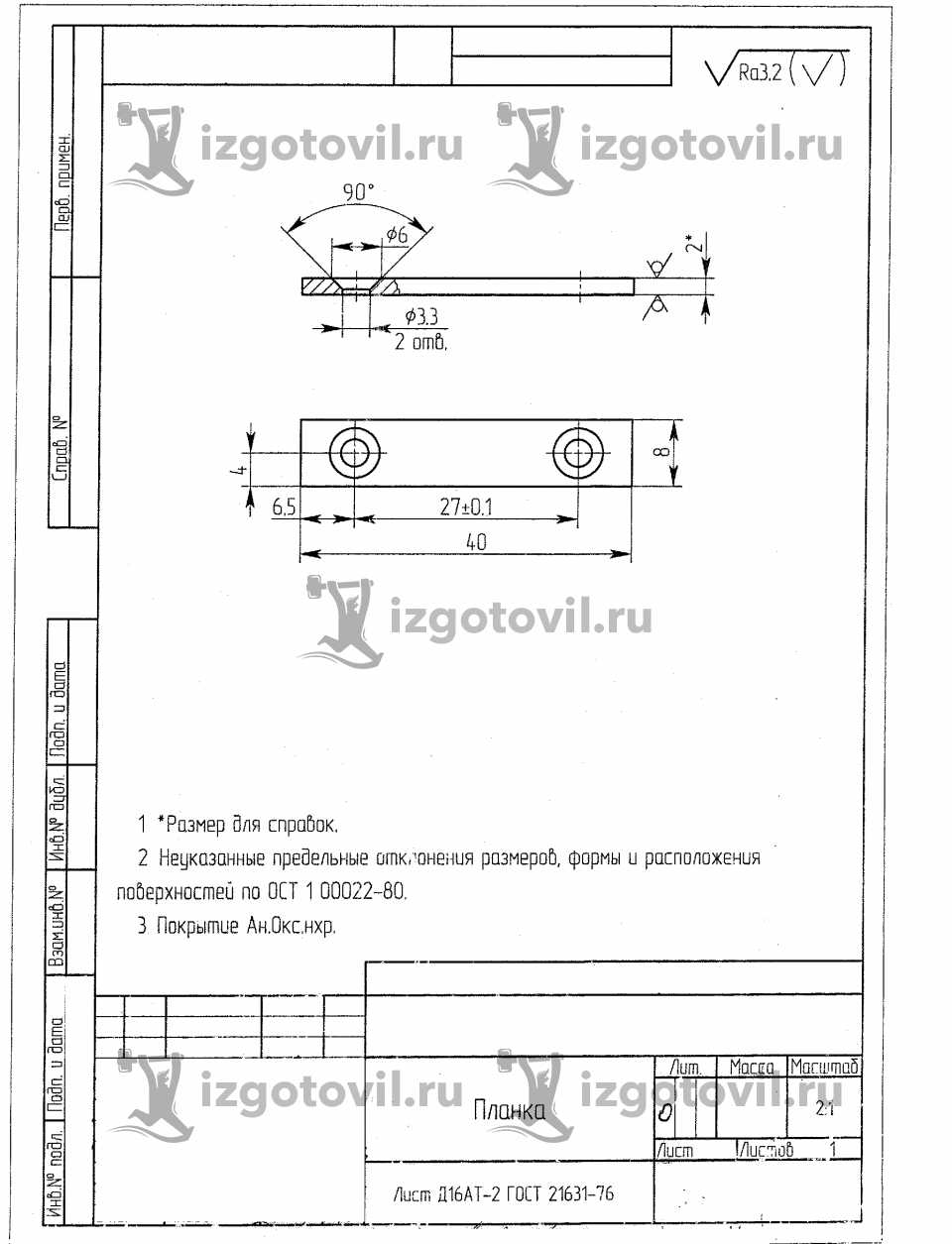 Изготовление деталей на заказ - Накладка