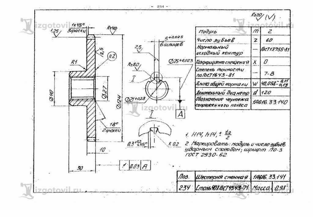 Изготовление шестерен (по чертежу).