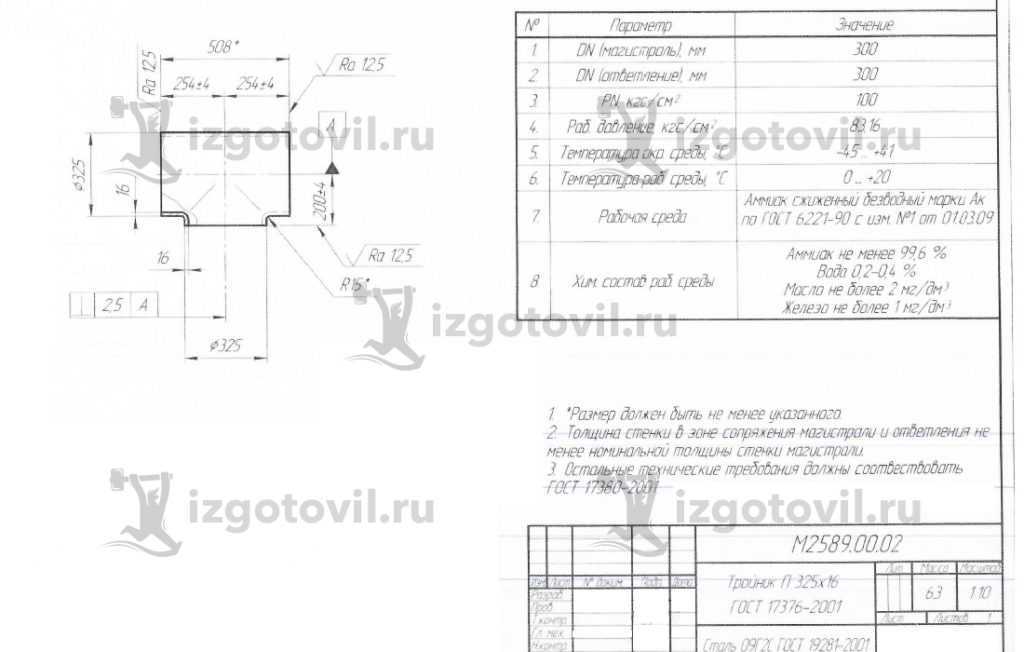 Изготовление деталей по чертежам: тройник