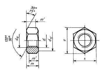 Гайка шестигранная низкая с уменьшенным размером под ключ с диаметром резьбы свыше 48 мм ГОСТ 10610-72, класс точности А