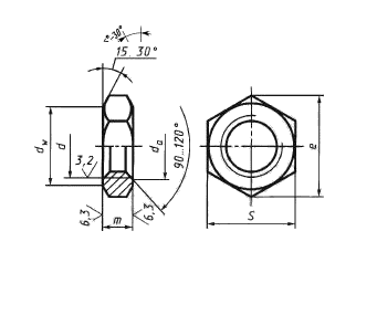 Гайка шестигранная низкая с диаметром резьбы свыше 48 мм нормальной точности ГОСТ 10607-72 (заменен на ГОСТ 10607-94)